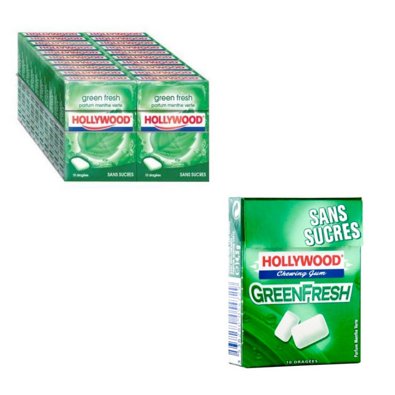 HOLLYWOOD Easy Box chewing-gum Green Fresh sans sucre - boîte de 60 -  Confiserie